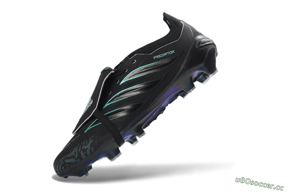 Men's Adidas Predator 26 Elite Fold-Over Tongue FG Firm Ground Low-Tops Football Boots - Black/Electric Blue/Metallic Teal 6
