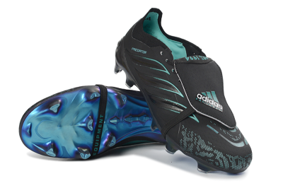 Men's Adidas Predator 26 Elite Fold-Over Tongue FG Firm Ground Low-Tops Football Boots - Black/Electric Blue/Metallic Teal