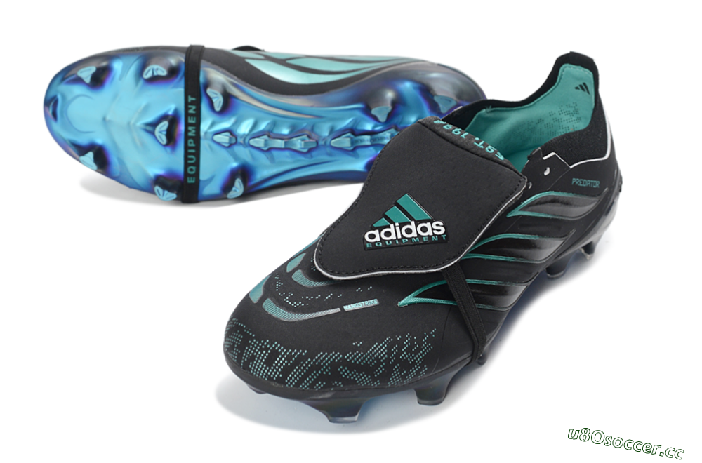 Men's Adidas Predator 26 Elite Fold-Over Tongue FG Firm Ground Low-Tops Football Boots - Black/Electric Blue/Metallic Teal 3