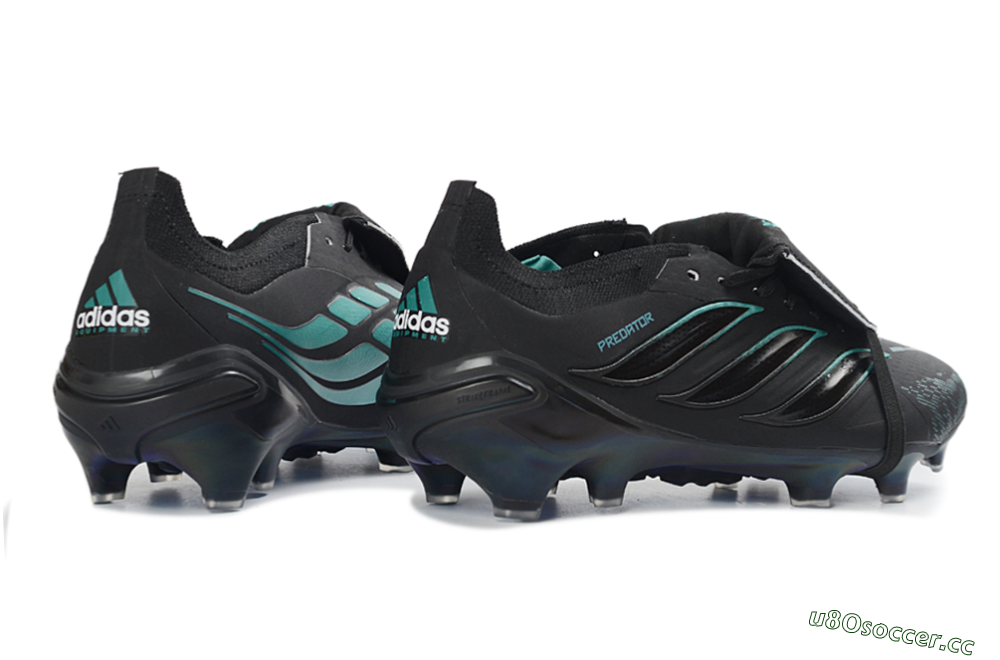 Men's Adidas Predator 26 Elite Fold-Over Tongue FG Firm Ground Low-Tops Football Boots - Black/Electric Blue/Metallic Teal 7