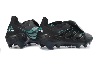 Men's Adidas Predator 26 Elite Fold-Over Tongue FG Firm Ground Low-Tops Football Boots - Black/Electric Blue/Metallic Teal