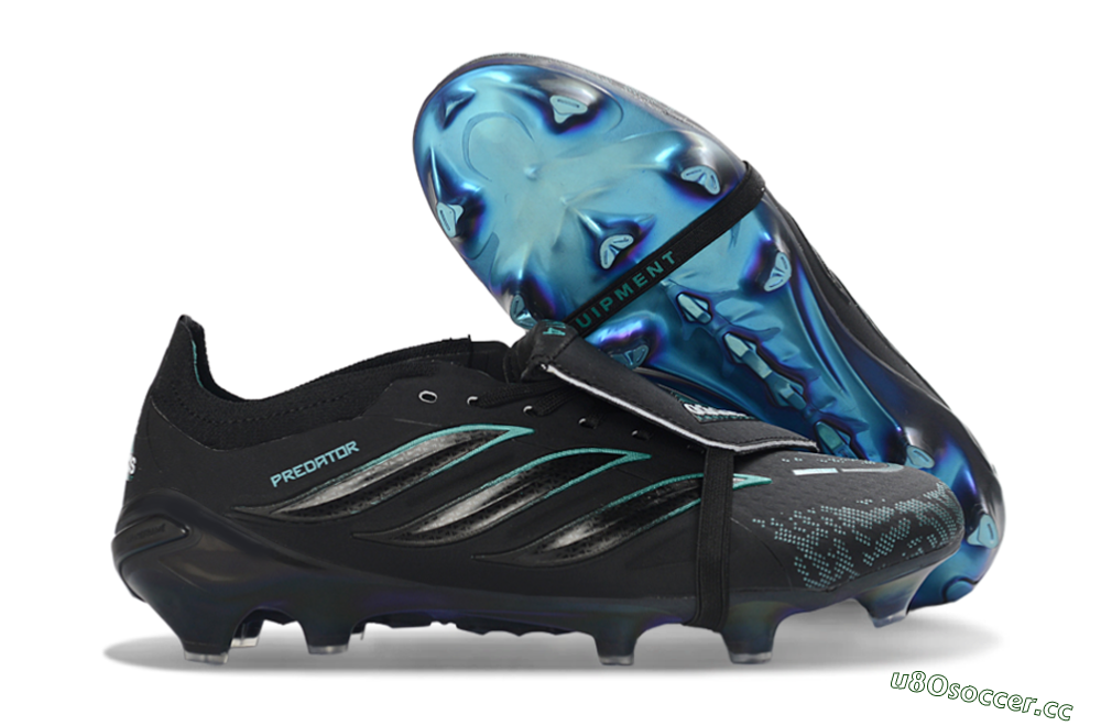 Men's Adidas Predator 26 Elite Fold-Over Tongue FG Firm Ground Low-Tops Football Boots - Black/Electric Blue/Metallic Teal 2