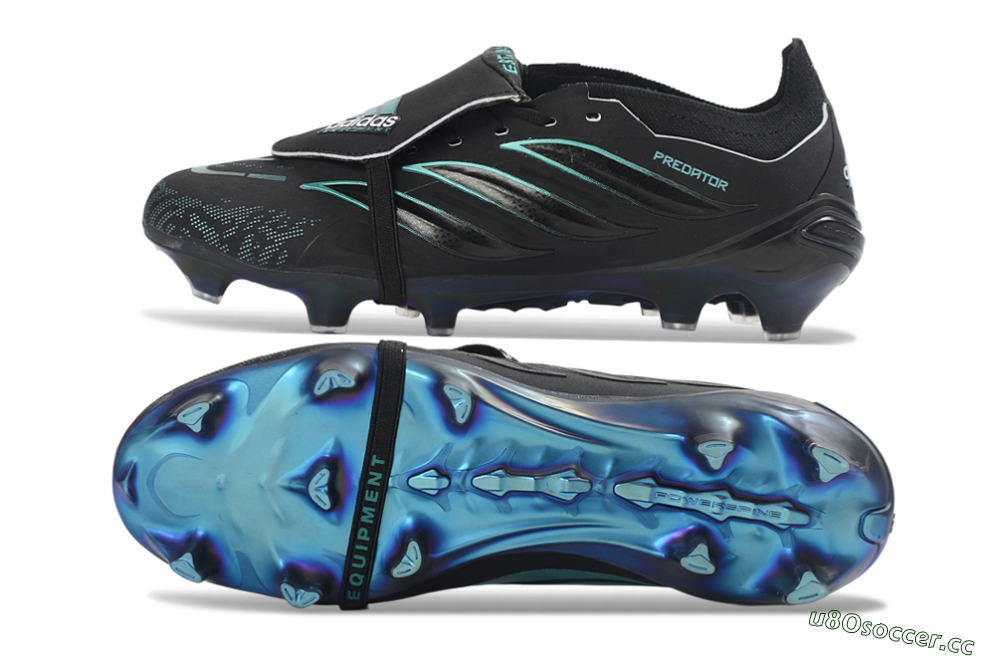 Men's Adidas Predator 26 Elite Fold-Over Tongue FG Firm Ground Low-Tops Football Boots - Black/Electric Blue/Metallic Teal 1