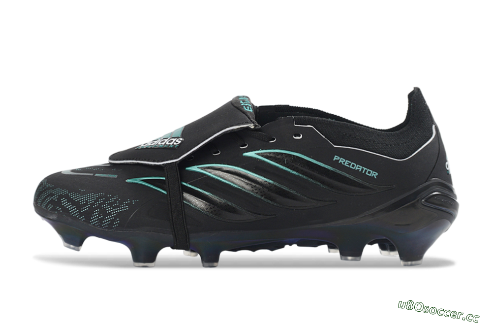 Men's Adidas Predator 26 Elite Fold-Over Tongue FG Firm Ground Low-Tops Football Boots - Black/Electric Blue/Metallic Teal 0