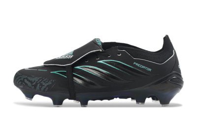 Men's Adidas Predator 26 Elite Fold-Over Tongue FG Firm Ground Low-Tops Football Boots - Black/Electric Blue/Metallic Teal