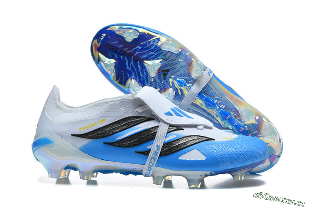 Men's Adidas Predator 26 Elite Fold-Over Tongue FG Firm Ground Low-Tops Football Boots - Blue/Electric Blue/Soft Gray 2