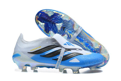 Men's Adidas Predator 26 Elite Fold-Over Tongue FG Firm Ground Low-Tops Football Boots - Blue/Electric Blue/Soft Gray