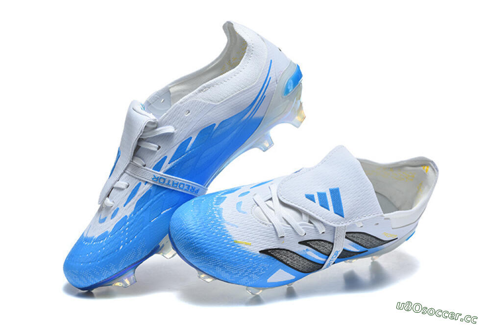 Men's Adidas Predator 26 Elite Fold-Over Tongue FG Firm Ground Low-Tops Football Boots - Blue/Electric Blue/Soft Gray 6