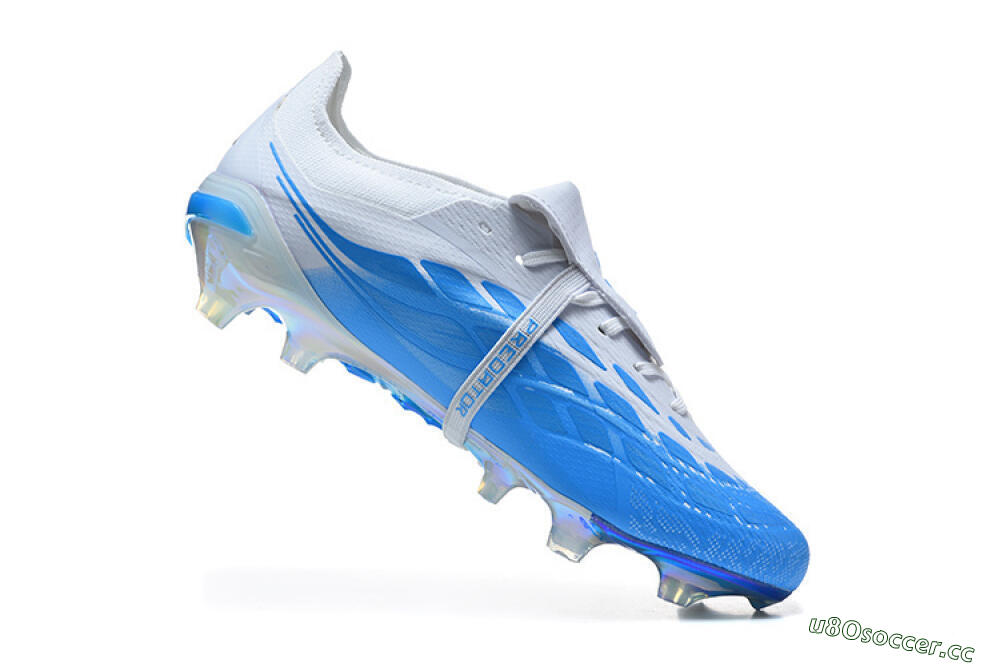 Men's Adidas Predator 26 Elite Fold-Over Tongue FG Firm Ground Low-Tops Football Boots - Blue/Electric Blue/Soft Gray 7