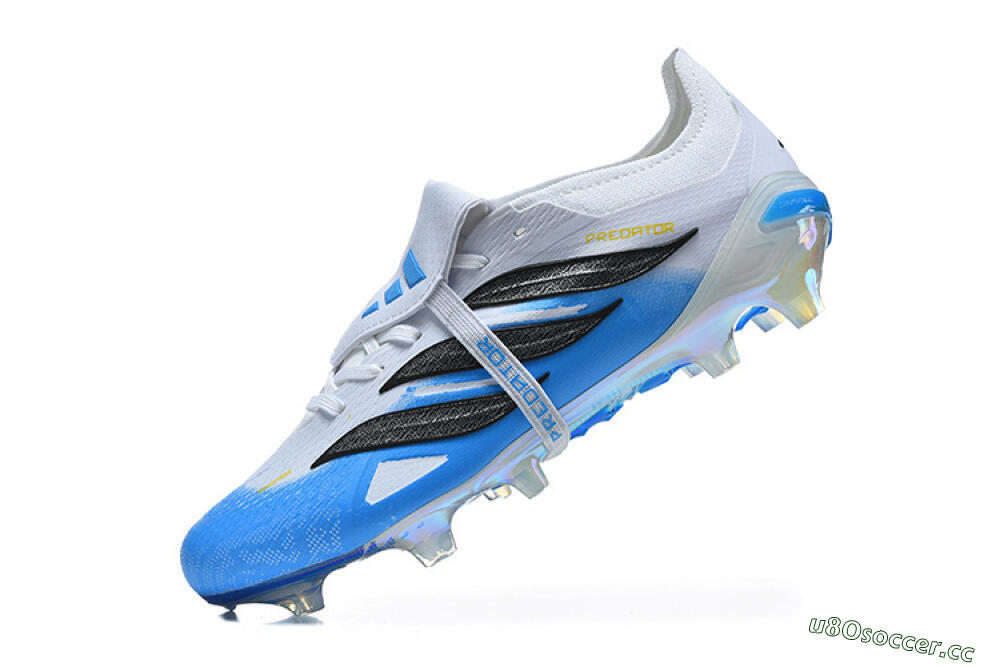 Men's Adidas Predator 26 Elite Fold-Over Tongue FG Firm Ground Low-Tops Football Boots - Blue/Electric Blue/Soft Gray 8