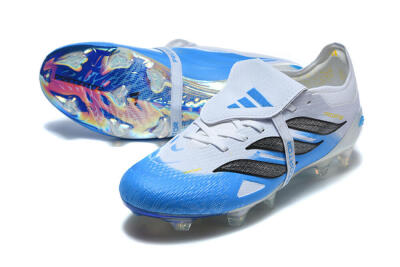 Men's Adidas Predator 26 Elite Fold-Over Tongue FG Firm Ground Low-Tops Football Boots - Blue/Electric Blue/Soft Gray
