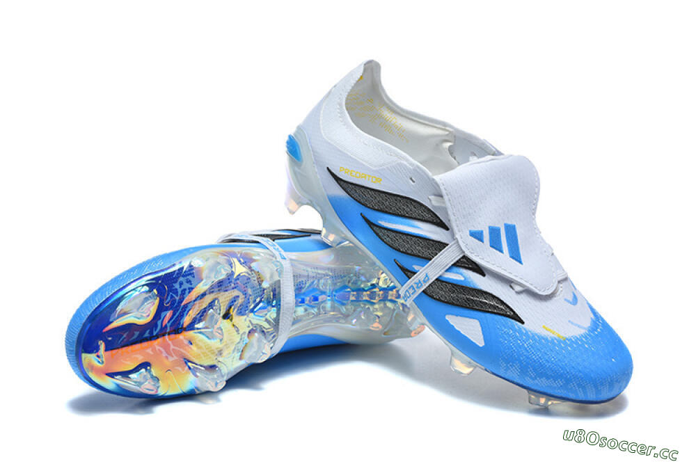 Men's Adidas Predator 26 Elite Fold-Over Tongue FG Firm Ground Low-Tops Football Boots - Blue/Electric Blue/Soft Gray 4
