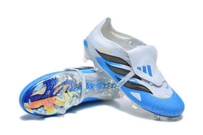 Men's Adidas Predator 26 Elite Fold-Over Tongue FG Firm Ground Low-Tops Football Boots - Blue/Electric Blue/Soft Gray