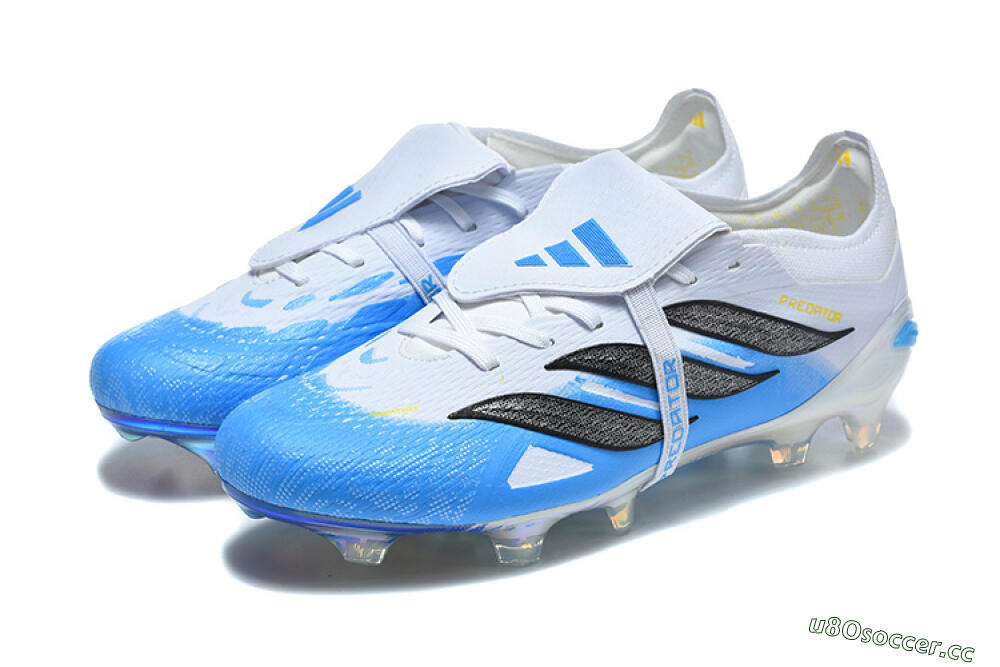 Men's Adidas Predator 26 Elite Fold-Over Tongue FG Firm Ground Low-Tops Football Boots - Blue/Electric Blue/Soft Gray 5