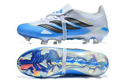 Men's Adidas Predator 26 Elite Fold-Over Tongue FG Firm Ground Low-Tops Football Boots - Blue/Electric Blue/Soft Gray