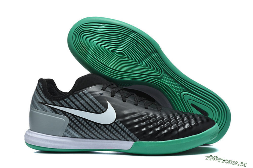 Men's Nike MagistaX Finale 2 IC Indoor & Futsal Low-Tops Football Shoes - Black/Aqua Green/Gray 2