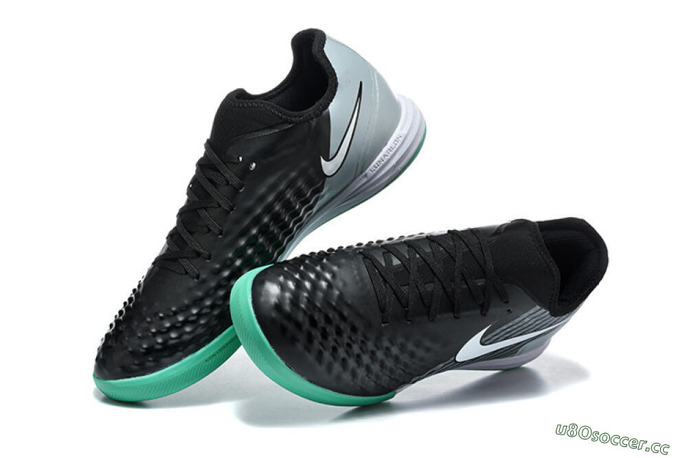 Men's Nike MagistaX Finale 2 IC Indoor & Futsal Low-Tops Football Shoes - Black/Aqua Green/Gray 6