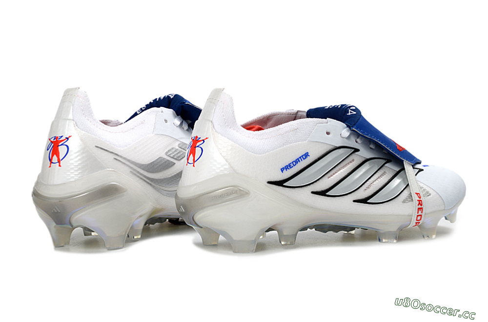 Men's Adidas Predator 26 Elite Fold-Over Tongue FG Firm Ground Low-Tops Football Boots - White/Electric Blue/Silver Gray 7