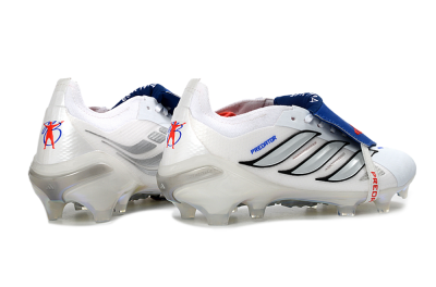 Men's Adidas Predator 26 Elite Fold-Over Tongue FG Firm Ground Low-Tops Football Boots - White/Electric Blue/Silver Gray