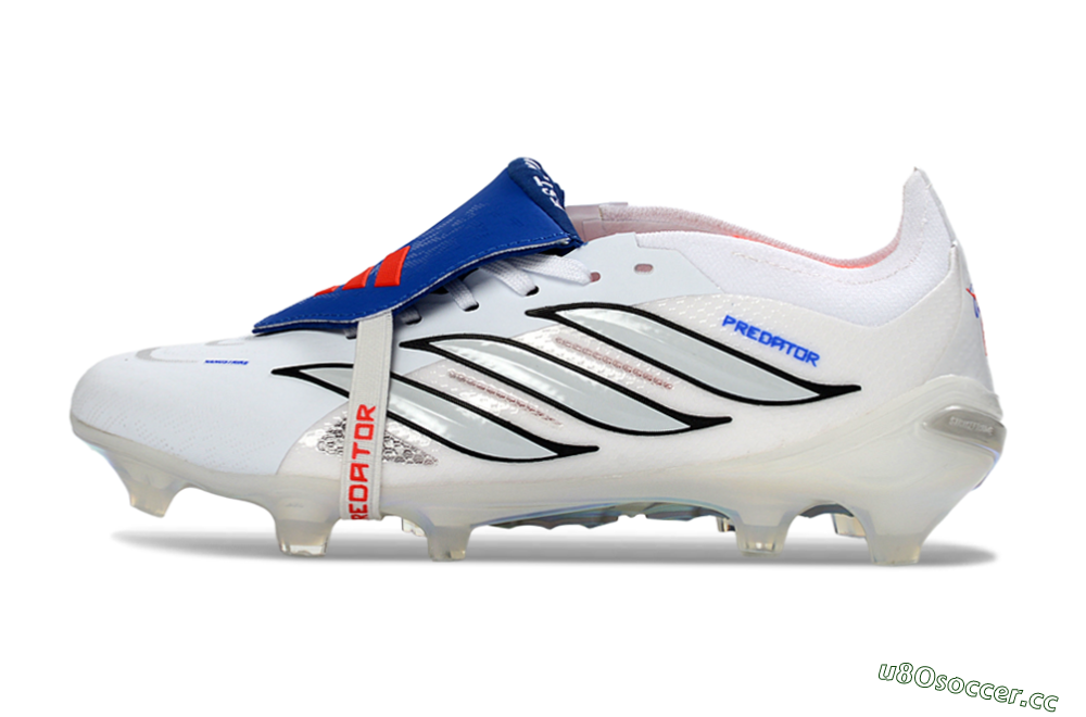 Men's Adidas Predator 26 Elite Fold-Over Tongue FG Firm Ground Low-Tops Football Boots - White/Electric Blue/Silver Gray 0