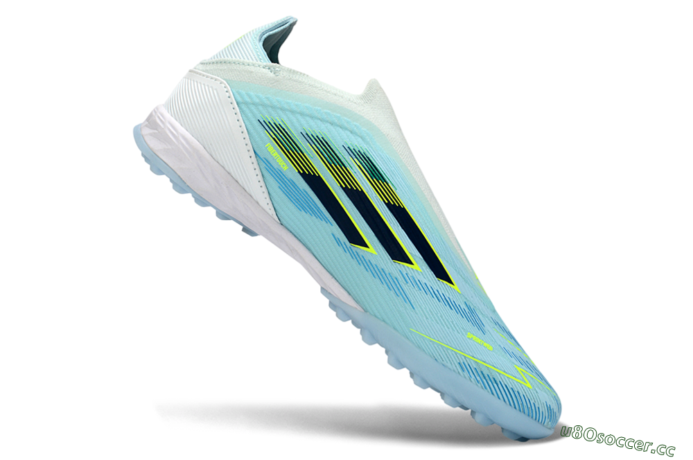 Men's Adidas F50 Elite Laceless TF Artificial Turf Low-Tops Football Shoes - Aqua/Sky Blue/Neon Yellow 5