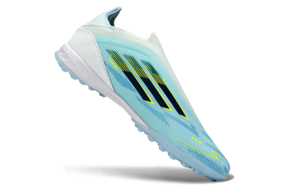 Men's Adidas F50 Elite Laceless TF Artificial Turf Low-Tops Football Shoes - Aqua/Sky Blue/Neon Yellow