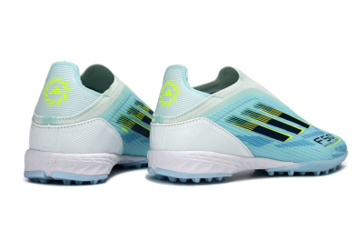 Men's Adidas F50 Elite Laceless TF Artificial Turf Low-Tops Football Shoes - Aqua/Sky Blue/Neon Yellow