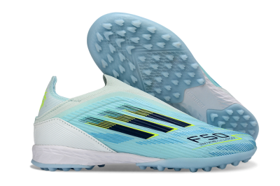 Men's Adidas F50 Elite Laceless TF Artificial Turf Low-Tops Football Shoes - Aqua/Sky Blue/Neon Yellow
