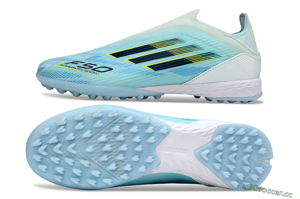 Men's Adidas F50 Elite Laceless TF Artificial Turf Low-Tops Football Shoes - Aqua/Sky Blue/Neon Yellow 1