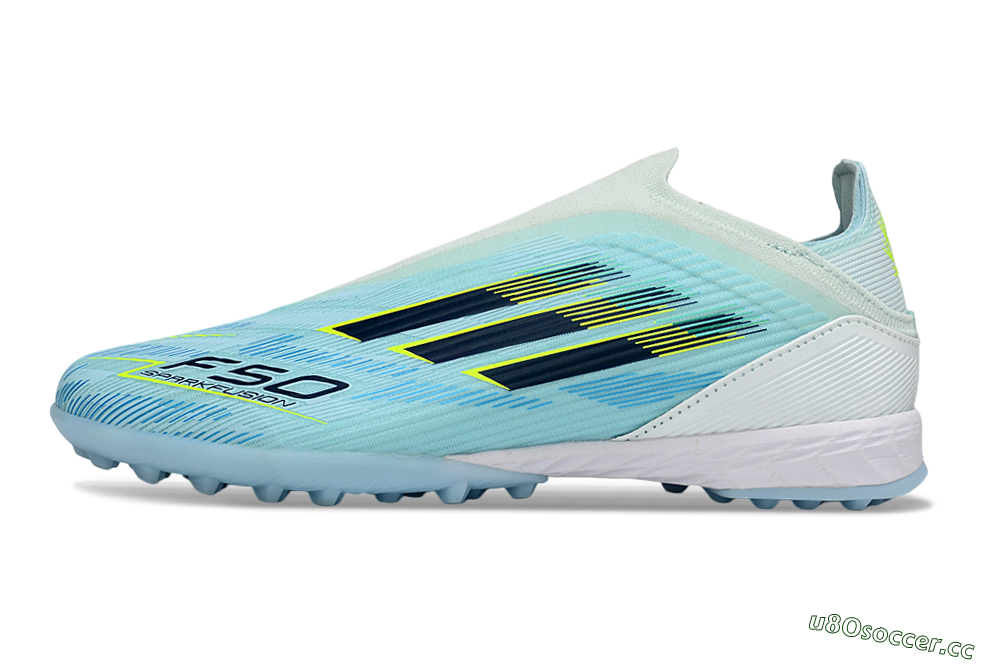 Men's Adidas F50 Elite Laceless TF Artificial Turf Low-Tops Football Shoes - Aqua/Sky Blue/Neon Yellow 0