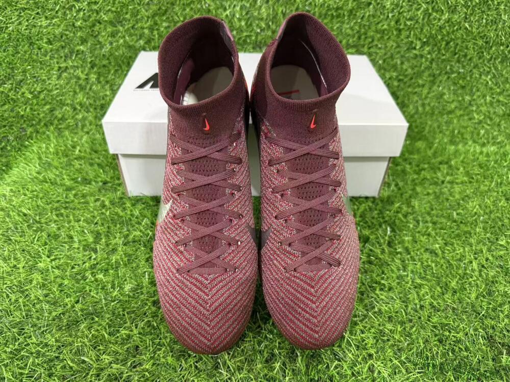 Men's Nike Air Zoom Mercurial Superfly 10 Elite FG Firm Ground High-Tops Football Boots - Maroon/Scarlet Blaze/Crimson Spice