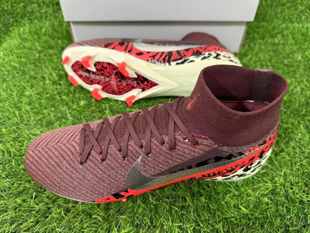 Men's Nike Air Zoom Mercurial Superfly 10 Elite FG Firm Ground High-Tops Football Boots - Maroon/Scarlet Blaze/Crimson Spice