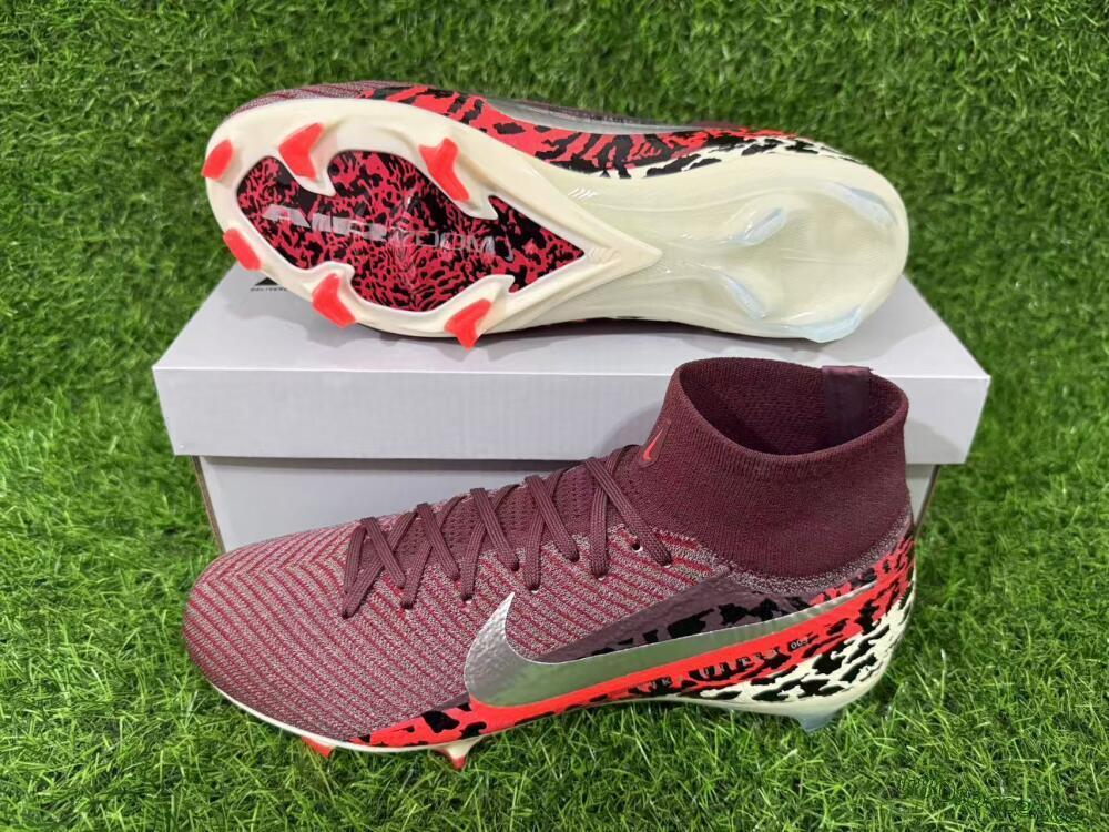Men's Nike Air Zoom Mercurial Superfly 10 Elite FG Firm Ground High-Tops Football Boots - Maroon/Scarlet Blaze/Crimson Spice