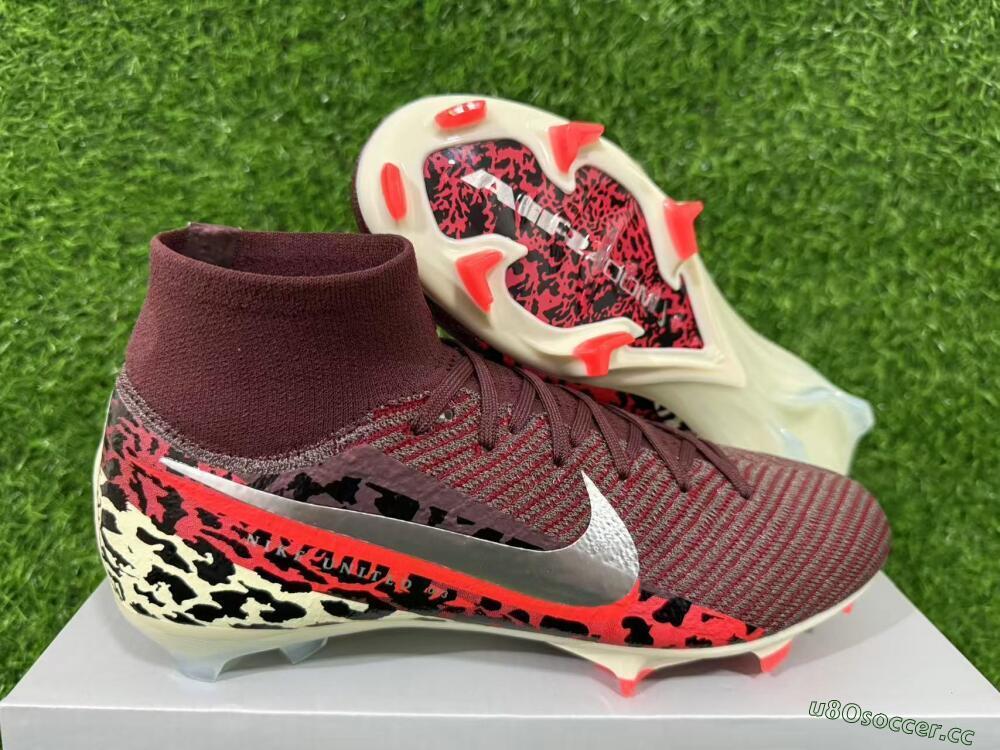 Men's Nike Air Zoom Mercurial Superfly 10 Elite FG Firm Ground High-Tops Football Boots - Maroon/Scarlet Blaze/Crimson Spice