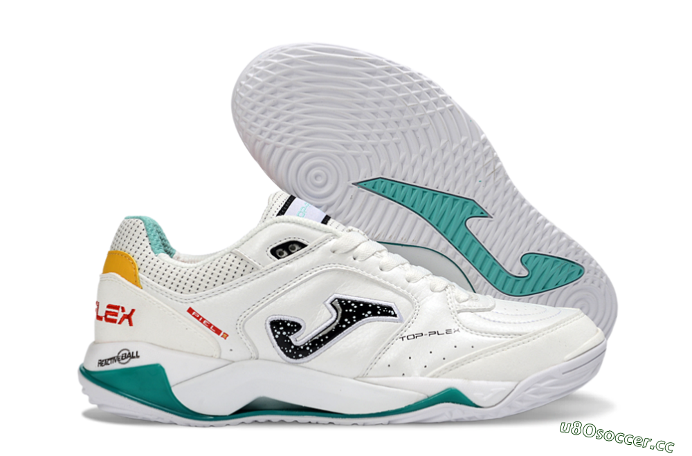 Men's Joma Top Flex IC Indoor & Futsal Low-Tops Football Shoes - White/Teal Splash/Golden Accent 2
