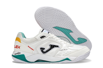 Men's Joma Top Flex IC Indoor & Futsal Low-Tops Football Shoes - White/Teal Splash/Golden Accent