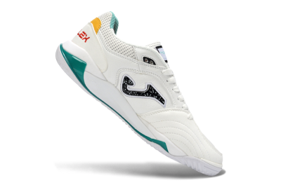 Men's Joma Top Flex IC Indoor & Futsal Low-Tops Football Shoes - White/Teal Splash/Golden Accent