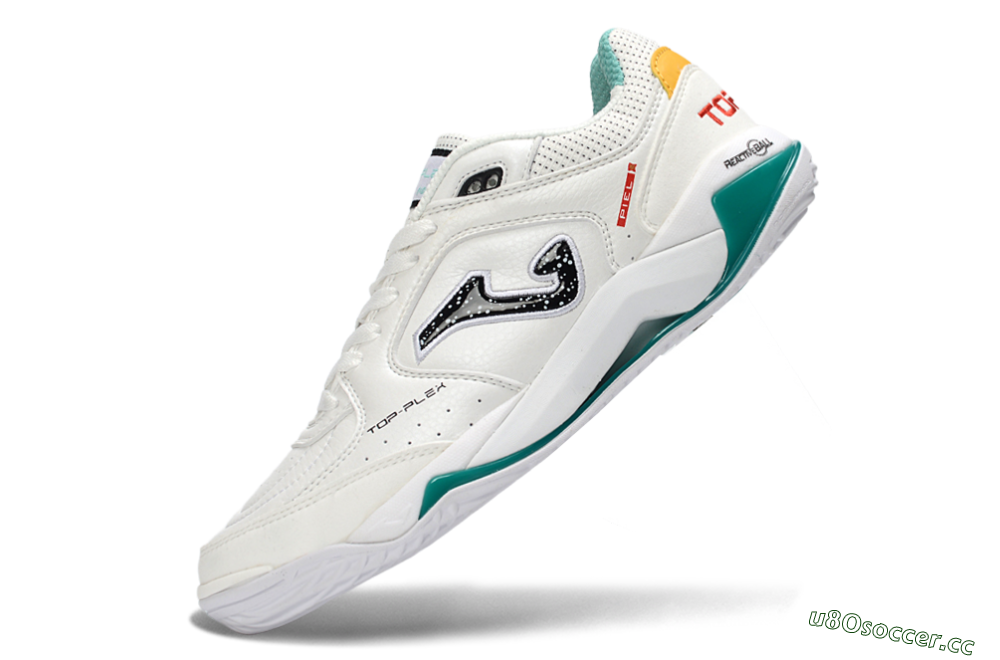 Men's Joma Top Flex IC Indoor & Futsal Low-Tops Football Shoes - White/Teal Splash/Golden Accent 5