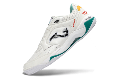 Men's Joma Top Flex IC Indoor & Futsal Low-Tops Football Shoes - White/Teal Splash/Golden Accent