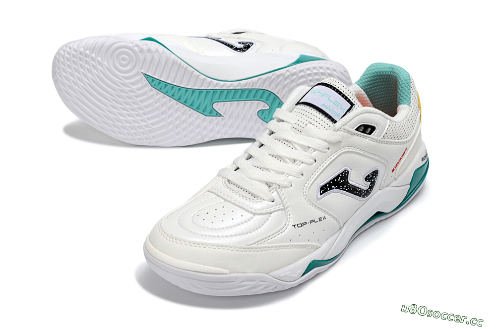 Men's Joma Top Flex IC Indoor & Futsal Low-Tops Football Shoes - White/Teal Splash/Golden Accent 3