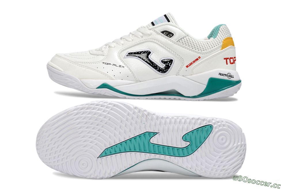 Men's Joma Top Flex IC Indoor & Futsal Low-Tops Football Shoes - White/Teal Splash/Golden Accent 1