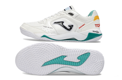 Men's Joma Top Flex IC Indoor & Futsal Low-Tops Football Shoes - White/Teal Splash/Golden Accent