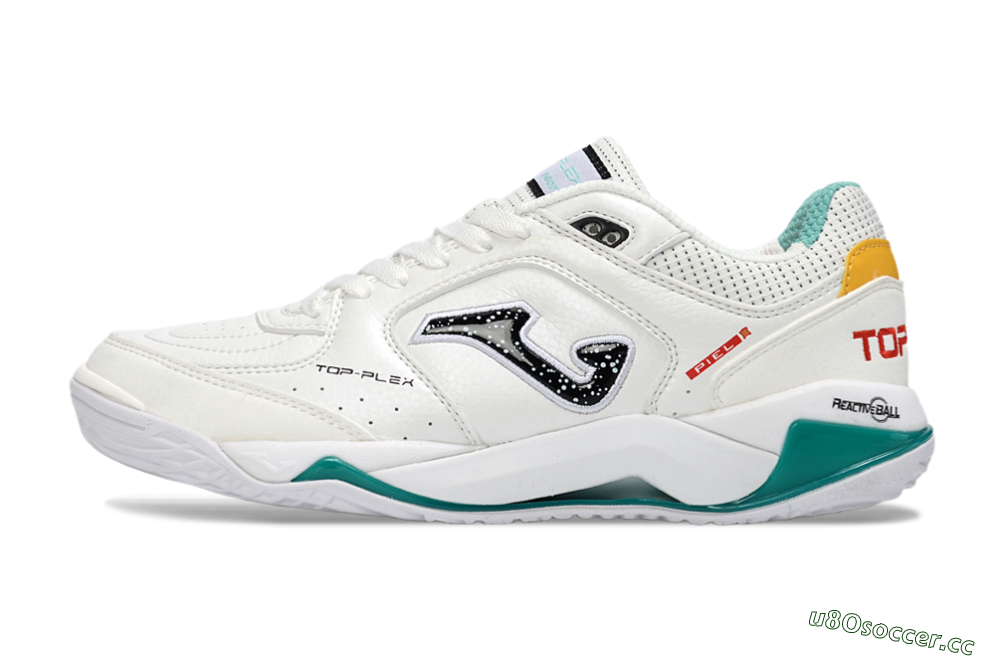Men's Joma Top Flex IC Indoor & Futsal Low-Tops Football Shoes - White/Teal Splash/Golden Accent 0