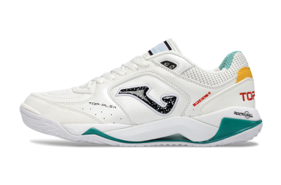 Men's Joma Top Flex IC Indoor & Futsal Low-Tops Football Shoes - White/Teal Splash/Golden Accent