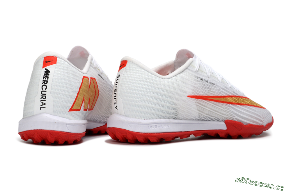 Men's Nike Air Zoom Mercurial Superfly 11 TF Artificial Turf Low-Tops Football Shoes - White/Fiery Red/Metallic Gold 6