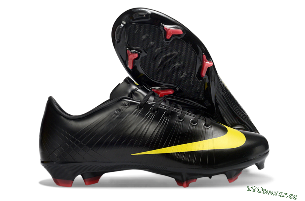 Men's CR7 x Nike Air Zoom Mercurial Vapor 16 Elite FG Firm Ground Low-Tops Football Boots - Black/Sunshine Yellow/Crimson Red 2