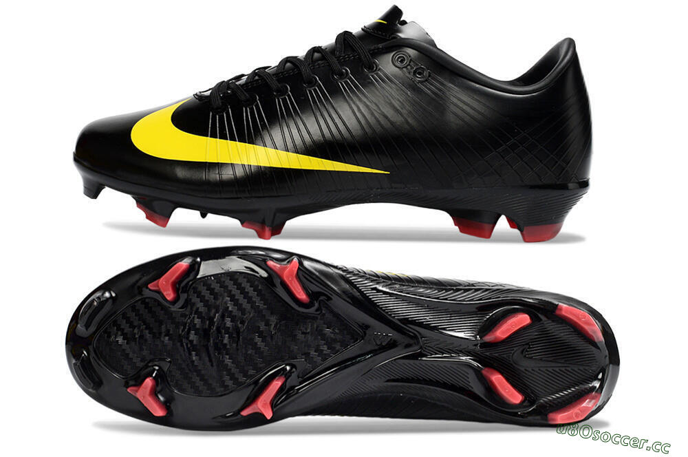 Men's CR7 x Nike Air Zoom Mercurial Vapor 16 Elite FG Firm Ground Low-Tops Football Boots - Black/Sunshine Yellow/Crimson Red 1