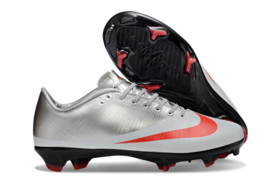 Men's CR7 x Nike Air Zoom Mercurial Vapor 16 Elite FG Firm Ground Low-Tops Football Boots - Silver/Fiery Red/Black