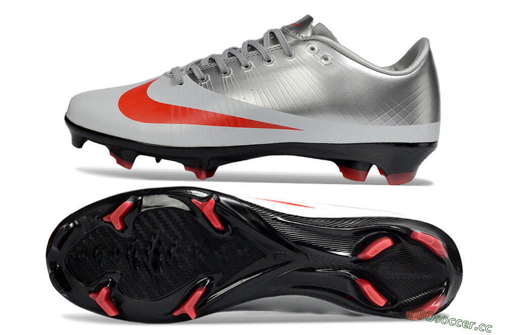 Men's CR7 x Nike Air Zoom Mercurial Vapor 16 Elite FG Firm Ground Low-Tops Football Boots - Silver/Fiery Red/Black 1
