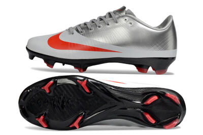 Men's CR7 x Nike Air Zoom Mercurial Vapor 16 Elite FG Firm Ground Low-Tops Football Boots - Silver/Fiery Red/Black